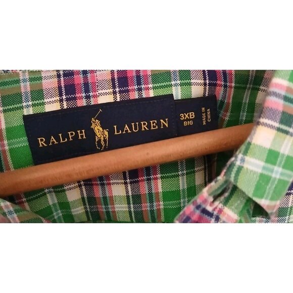 Ralph Lauren Button Down Shirt Size Green 3XB Big Green Plaid Work - Picture 5 of 8